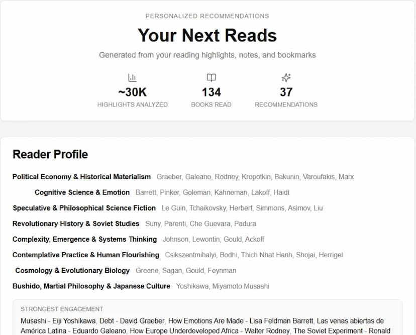AI-powered personalized book recommendations based on your reading highlights